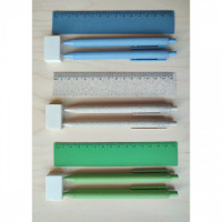 37237p-04 zestaw długopis ołówek linijka i gumka kolor