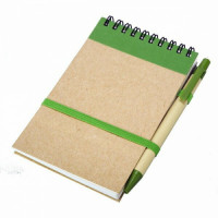 37957p-05 Notes Kraft 90x140/70k gładki z długopisem, zielony/beżowy