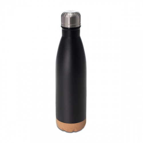84450p-02 Butelka próżniowa z korkowym spodem Jowi 500 ml, czarny