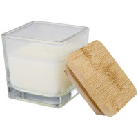 12635401f Ambra kwadratowa świeca w szkle z bambusową pokrywką