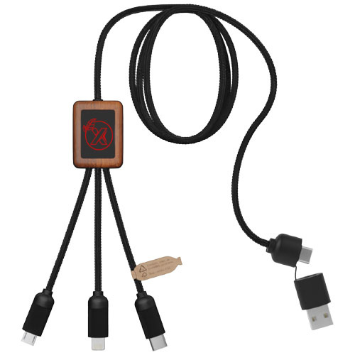 2PX07221f SCX.design C38 kabel do ładowania z podświetlanym logo 5-w-1 rPET i z kwadratową drewnianą obudową 40W