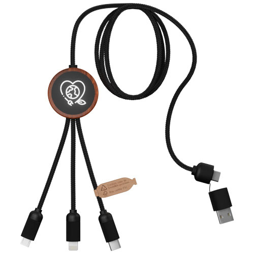 2PX07171f SCX.design C37 kabel do ładowania z podświetlanym logo 5-w-1 rPET i z okrągłą drewnianą obudową 40W