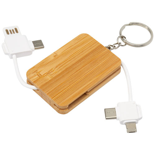 12432906f Reel chowany kabel do ładowania 6 w 1 w formie bambusowego breloka