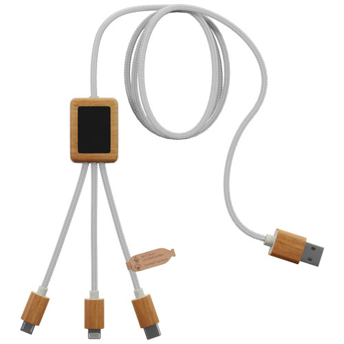 2PX10801f Kabel do ładowania SCX.design C39 z podświetlanym logo 3-w-1 z plastiku PET z recyklingu i z kwadratową drewnianą obudową