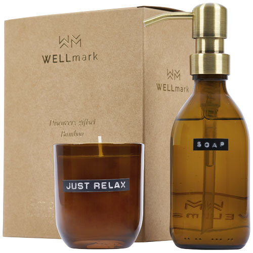 12630811f Wellmark Discovery dozownik na mydło do rąk o pojemności 200 ml i zestaw świec zapachowych 150 g - o zapachu bambusa 