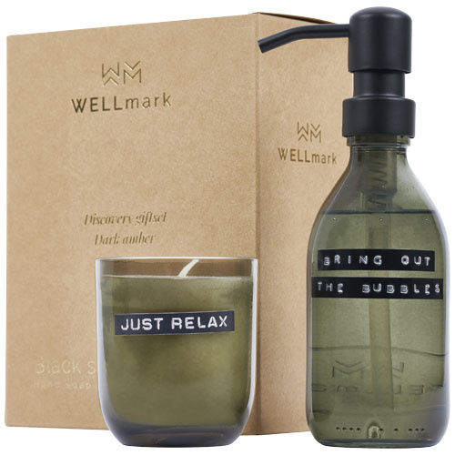 12631164f Wellmark Discovery dozownik mydła do rąk o pojemności 200 ml i zestaw świec zapachowych 150 g - o zapachu ciemnego bursztynu