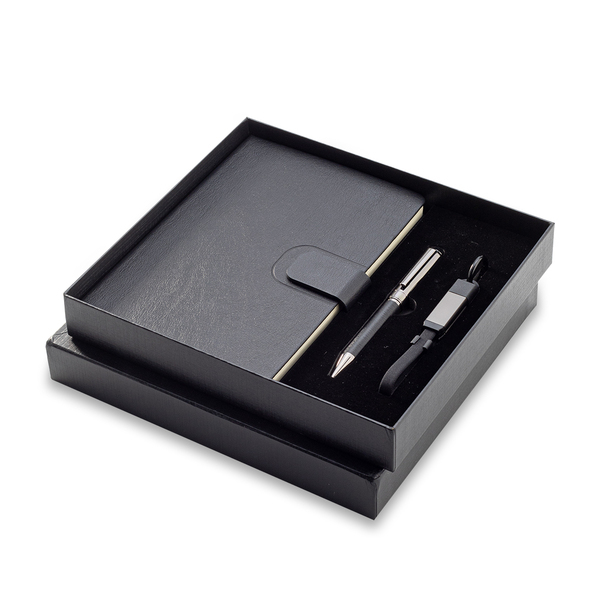 70221p-02 Zestaw upominkowy z kablem USB 2w1 Davos, czarny