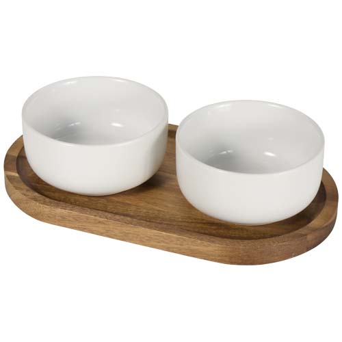 12640501f Noa zestaw drewnianej tacy i ceramicznych misek do serwowania